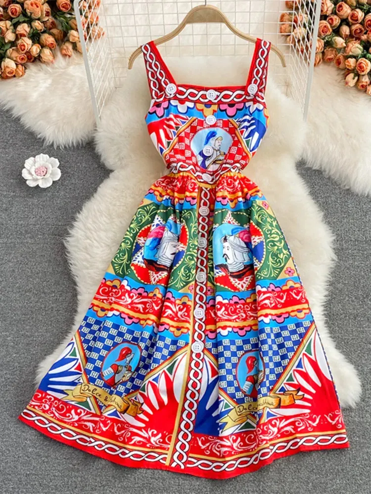 Elegant Button Spaghetti Strap Dress