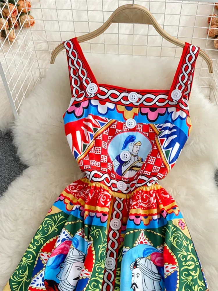 Elegant Button Spaghetti Strap Dress
