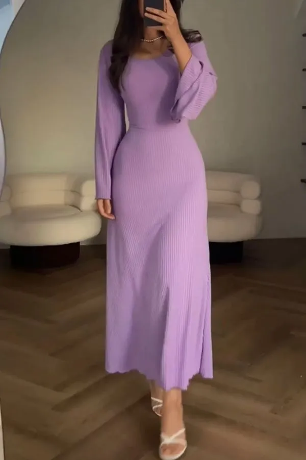Elegant tie-waist knitted dress