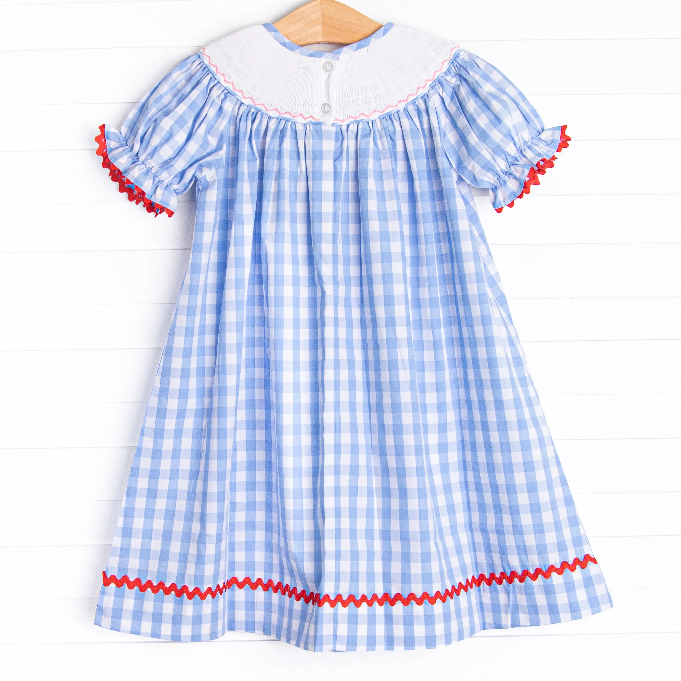 Farm Friends Smocked Bishop Dress, Blue