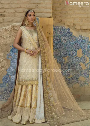 Farshi Gharara and Kameez Dupatta in Ivory Gold #BS669