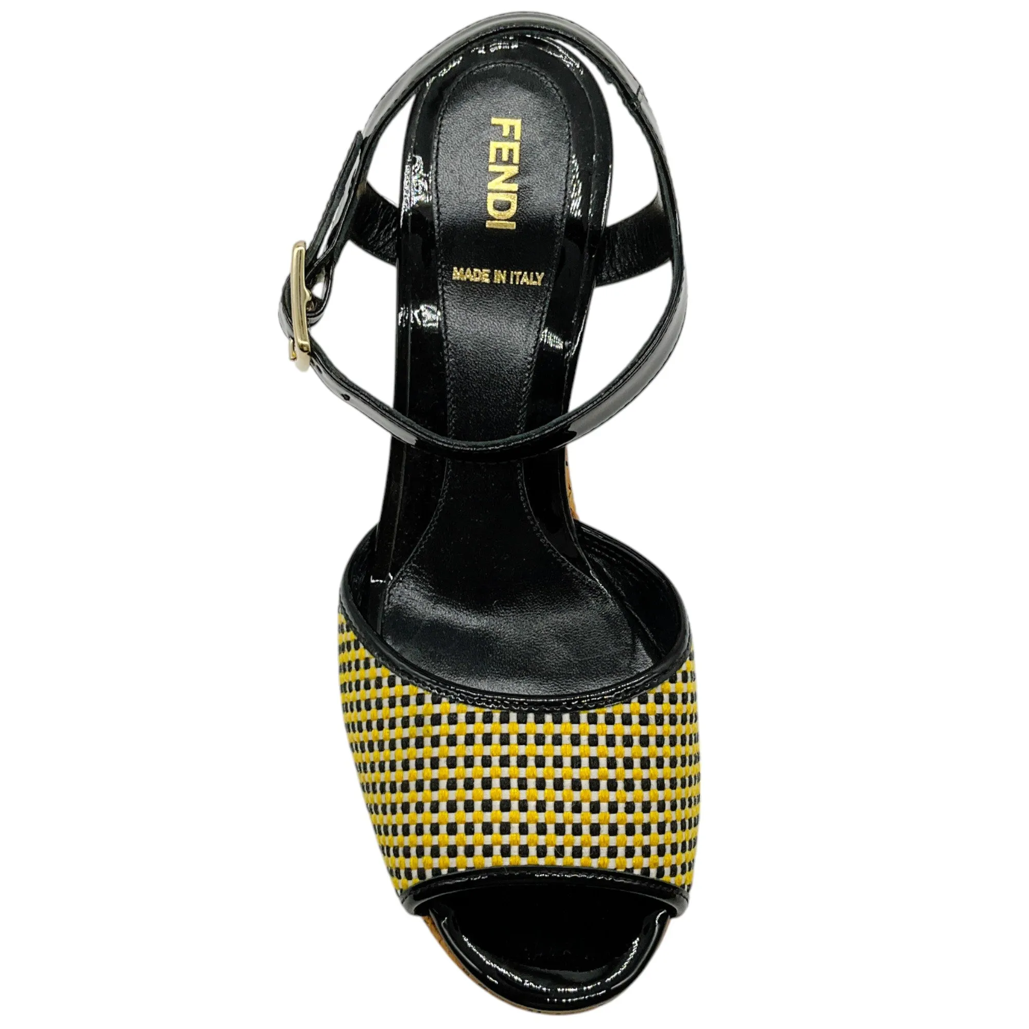 Fendi Black / Yellow Cork Wedge Sandals