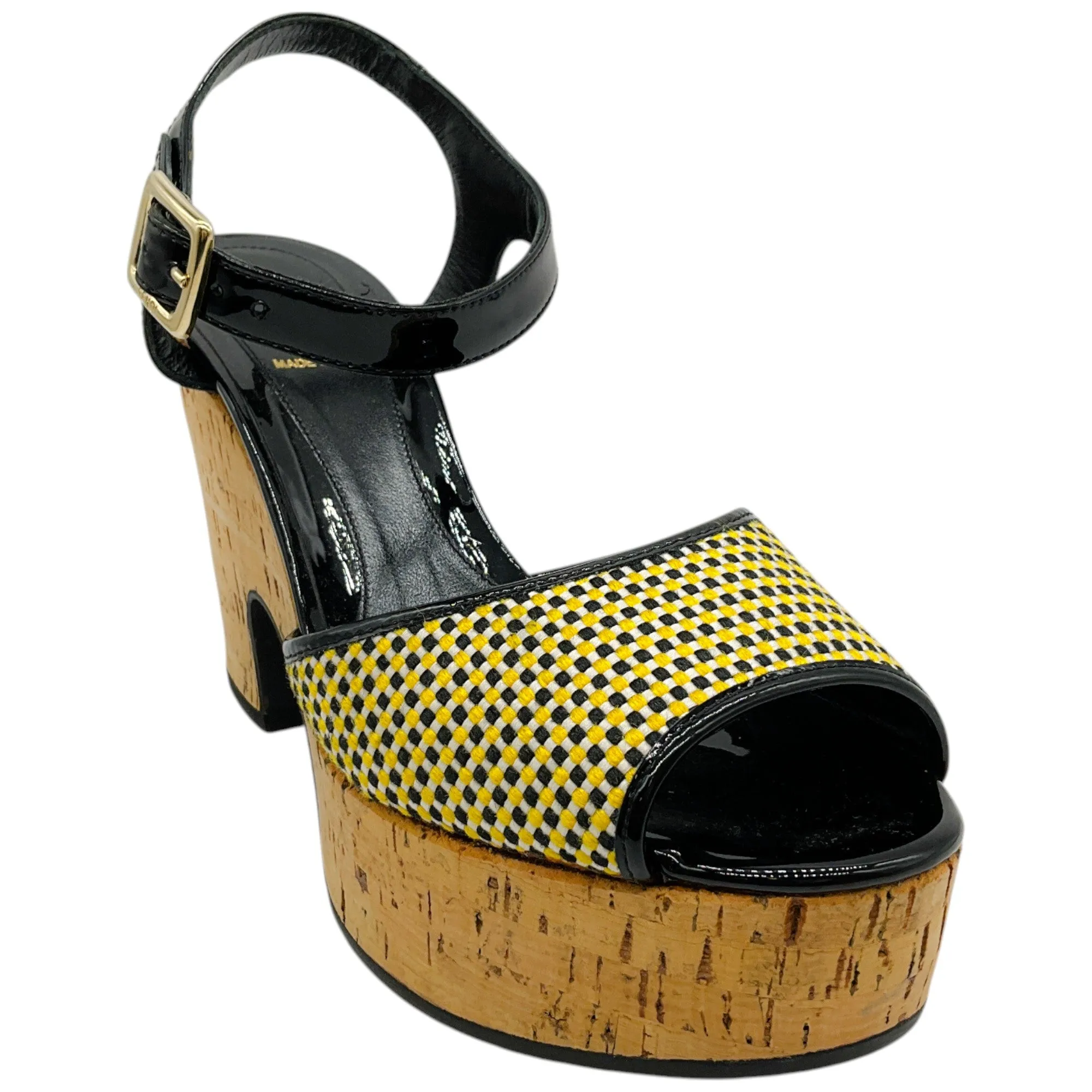 Fendi Black / Yellow Cork Wedge Sandals