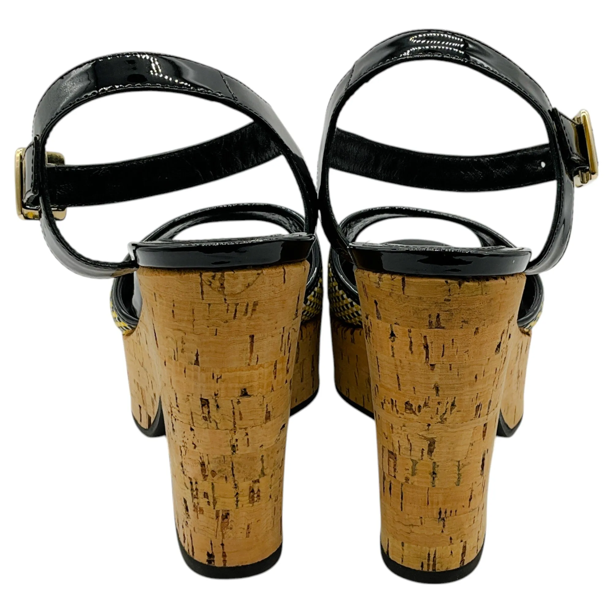 Fendi Black / Yellow Cork Wedge Sandals
