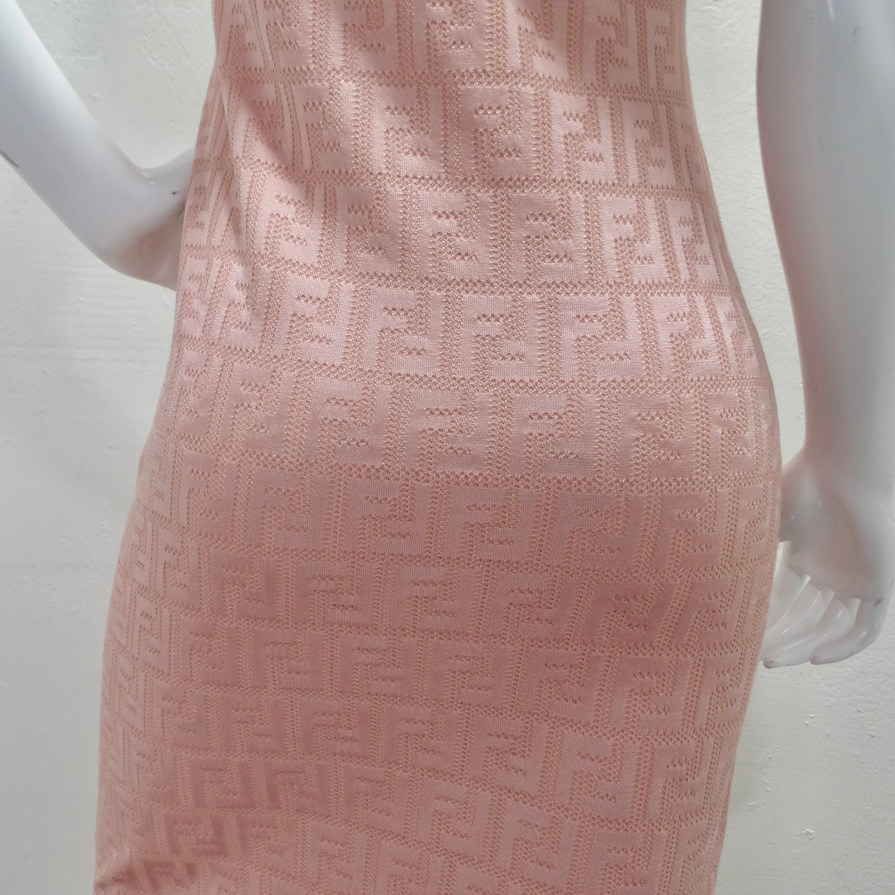 Fendi Pink Jacquard Monogram Crewneck Dress