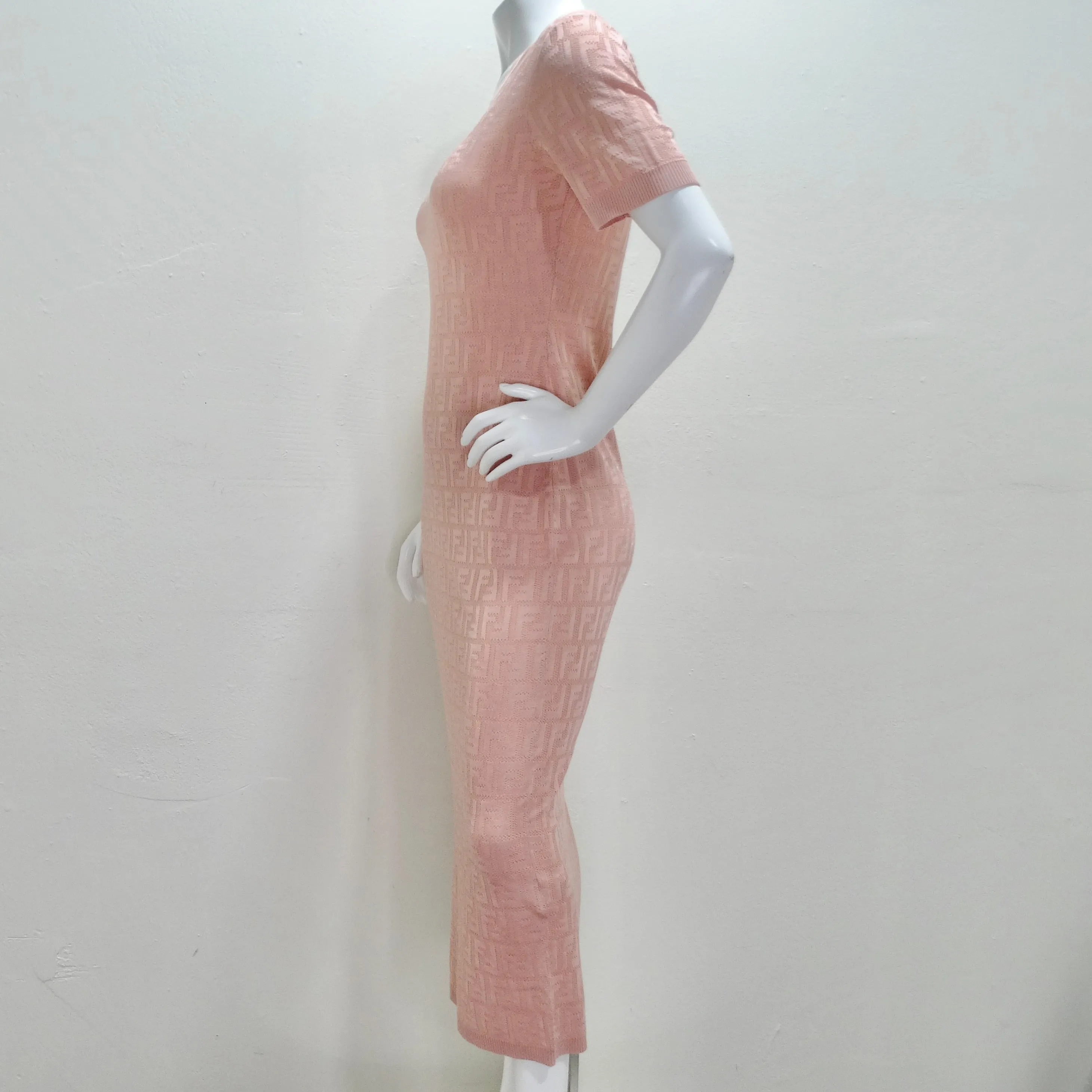 Fendi Pink Jacquard Monogram Crewneck Dress