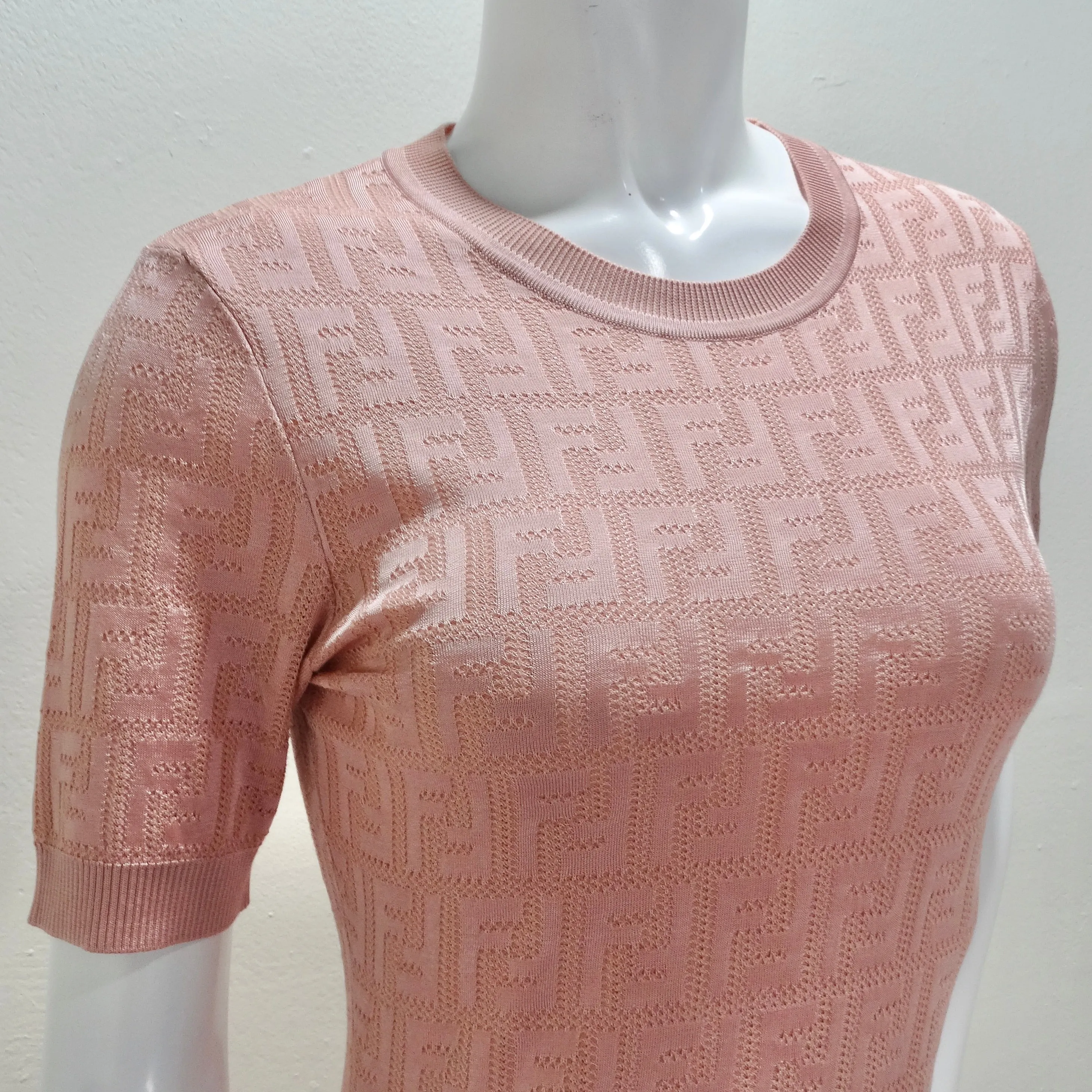 Fendi Pink Jacquard Monogram Crewneck Dress