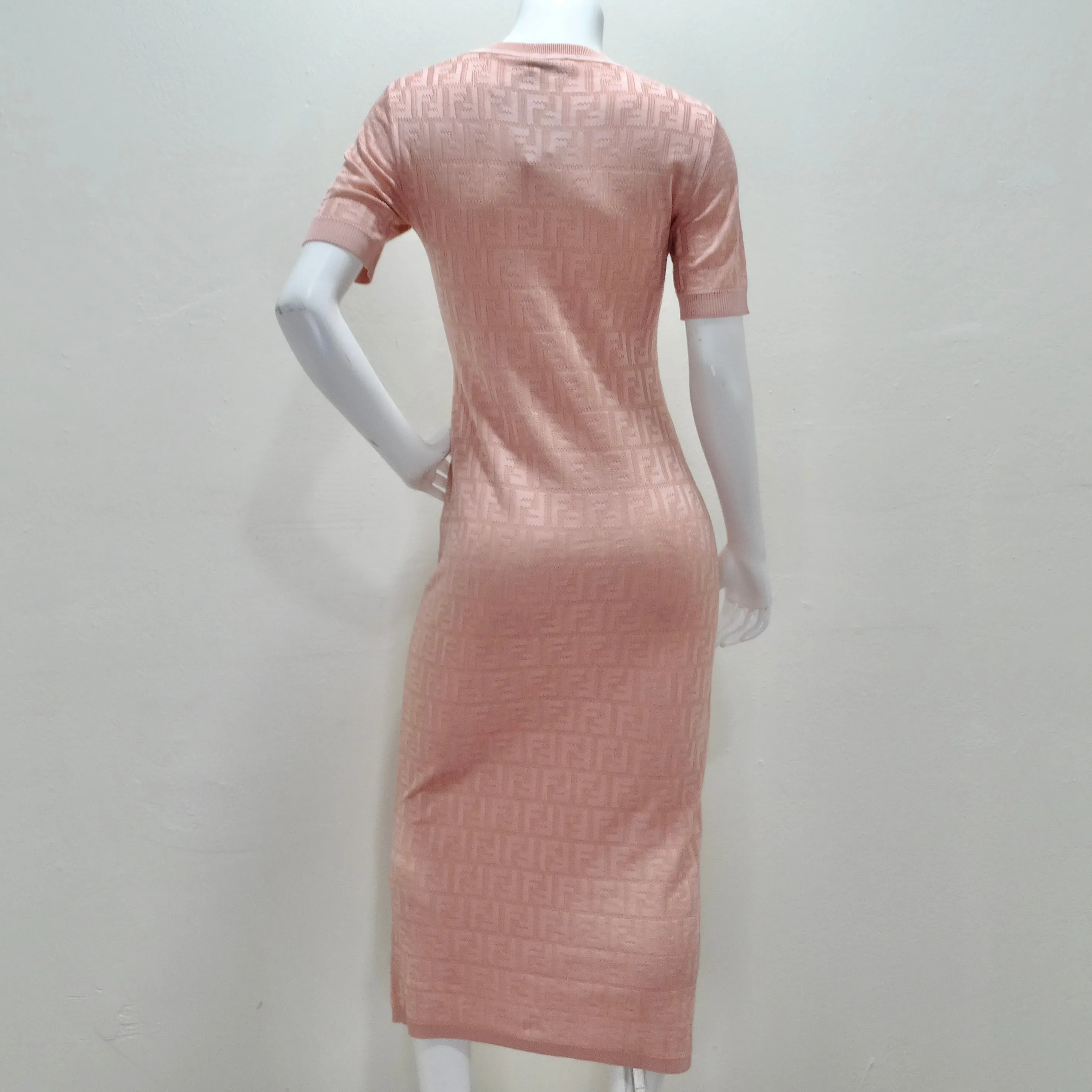 Fendi Pink Jacquard Monogram Crewneck Dress