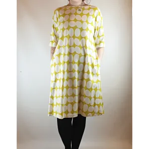 Finlayson x Uniqlo mustardy lime tee shirt dress with white polka dots size M (best fits 12)