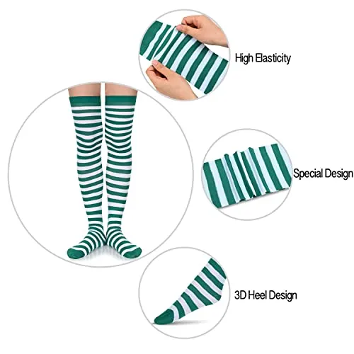 Funny Striped Thigh High Socks for Women Girls, Christmas Knee High Socks, Over the Knee Long Socks, Novelty Christmas Gifts for Her, Best Secret Santa Gifts, Xmas Gifts