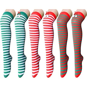 Funny Striped Thigh High Socks for Women Girls, Christmas Knee High Socks, Over the Knee Long Socks, Novelty Christmas Gifts for Her, Best Secret Santa Gifts, Xmas Gifts