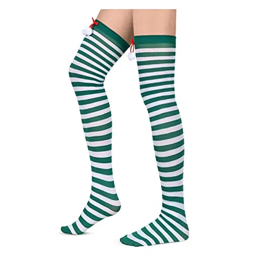 Funny Striped Thigh High Socks for Women Girls, Christmas Knee High Socks, Over the Knee Long Socks, Novelty Christmas Gifts for Her, Best Secret Santa Gifts, Xmas Gifts