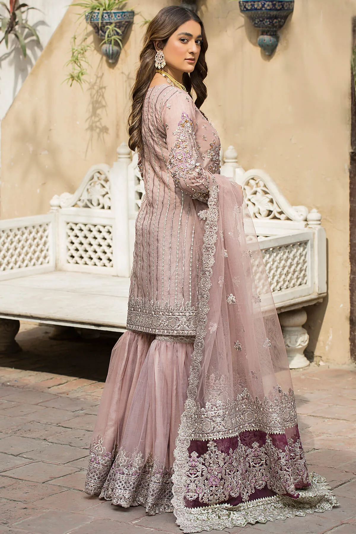 Gharara Kameez Dupatta Pakistani Wedding Dress in Net