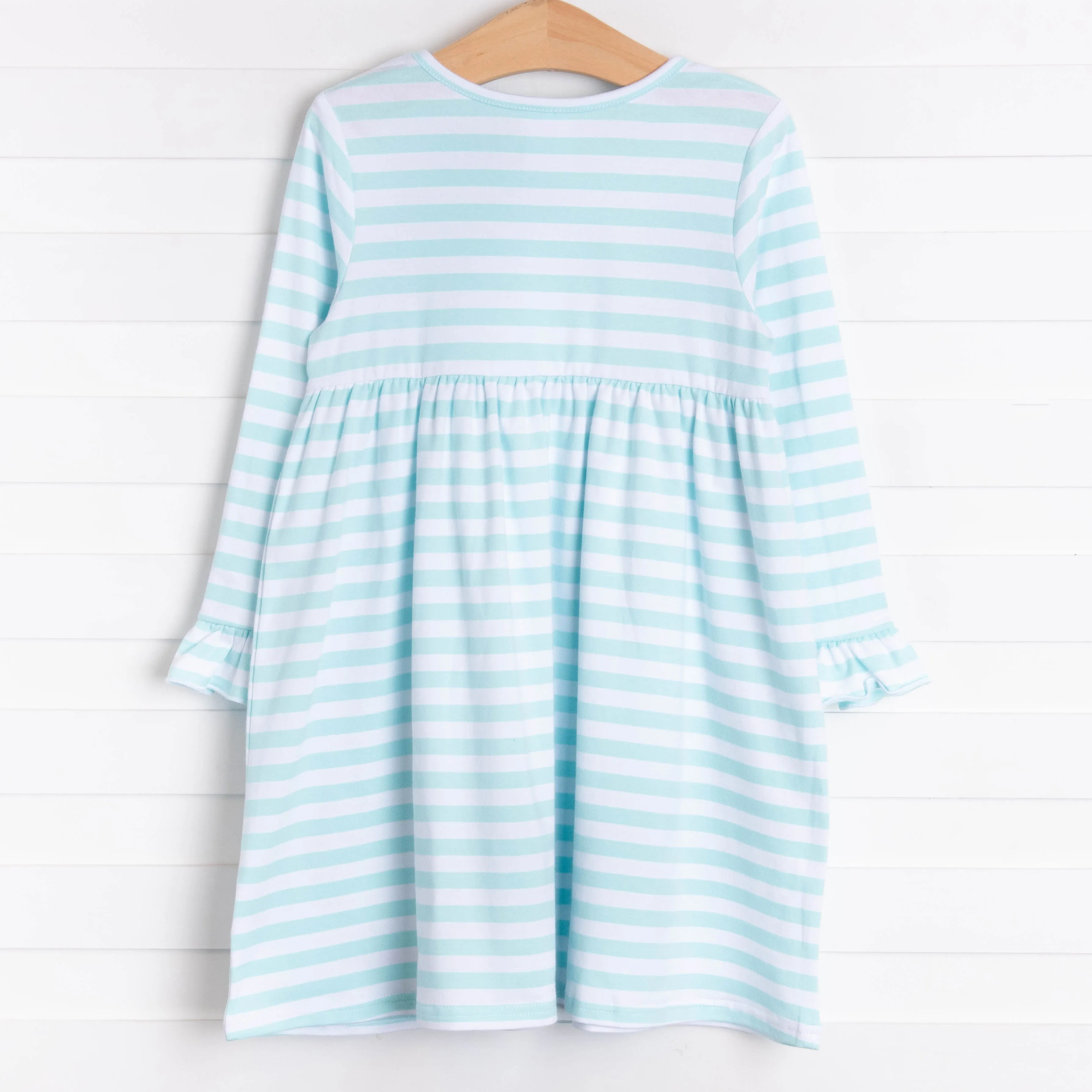 Gingerbread Applique Dress, Mint Stripe