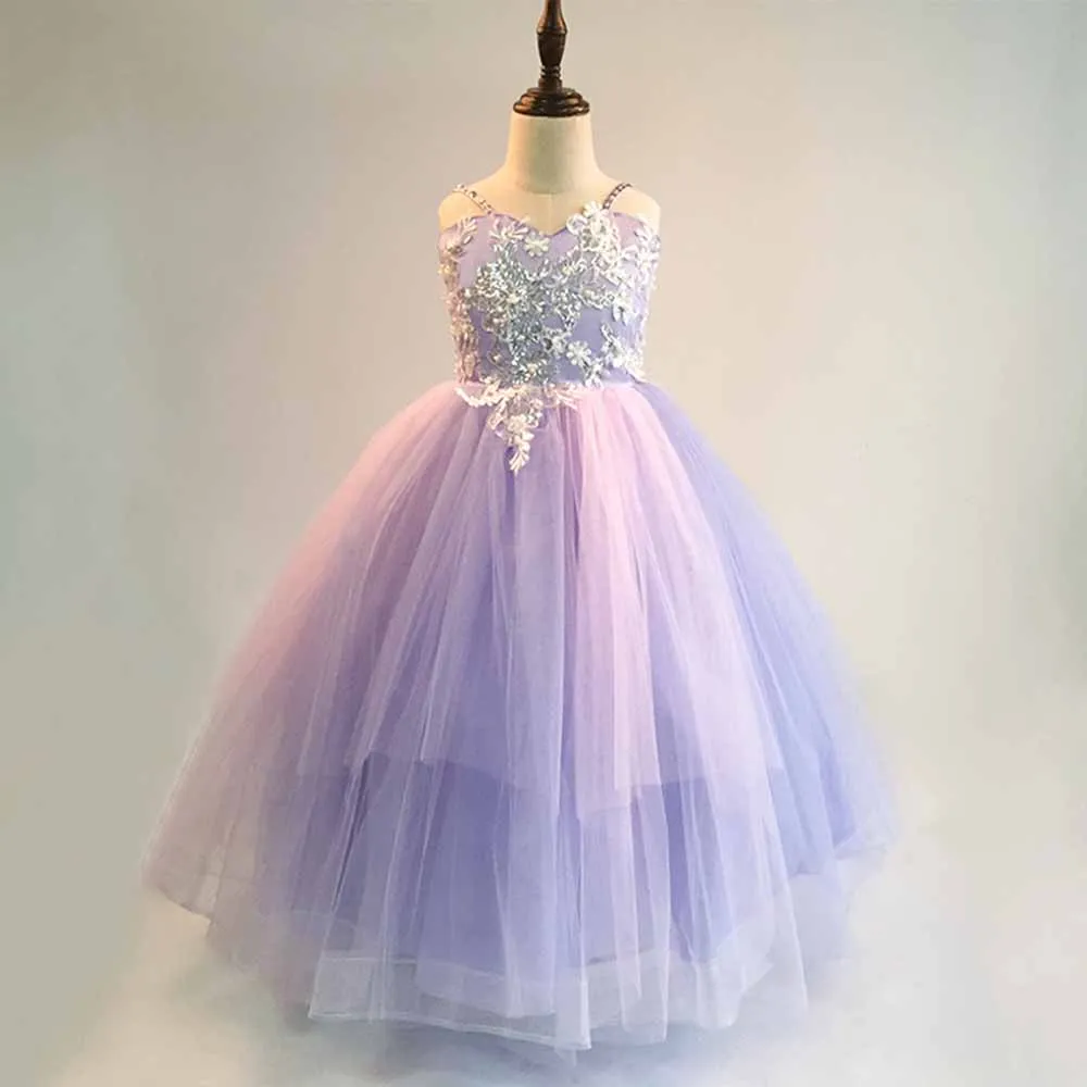 Girls Flower Vintage Lace Dress Wedding Party Evening Formal Pegeant Dance Gown