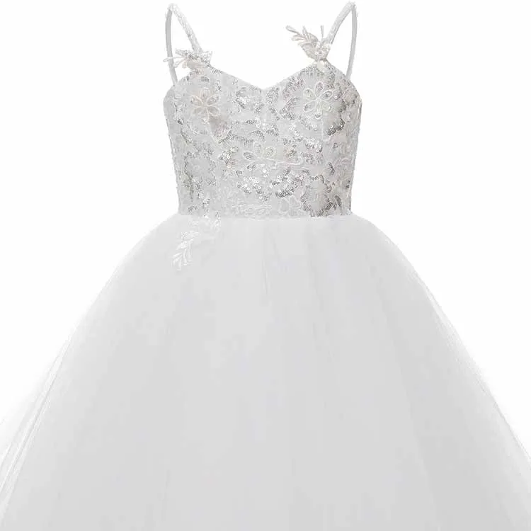 Girls Flower Vintage Lace Dress Wedding Party Evening Formal Pegeant Dance Gown