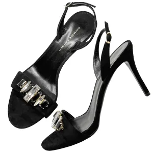 Giuseppe Zanotti Gem Crystal Embellished Black Suede Slingback High Heel Sandals Size EU 38.5