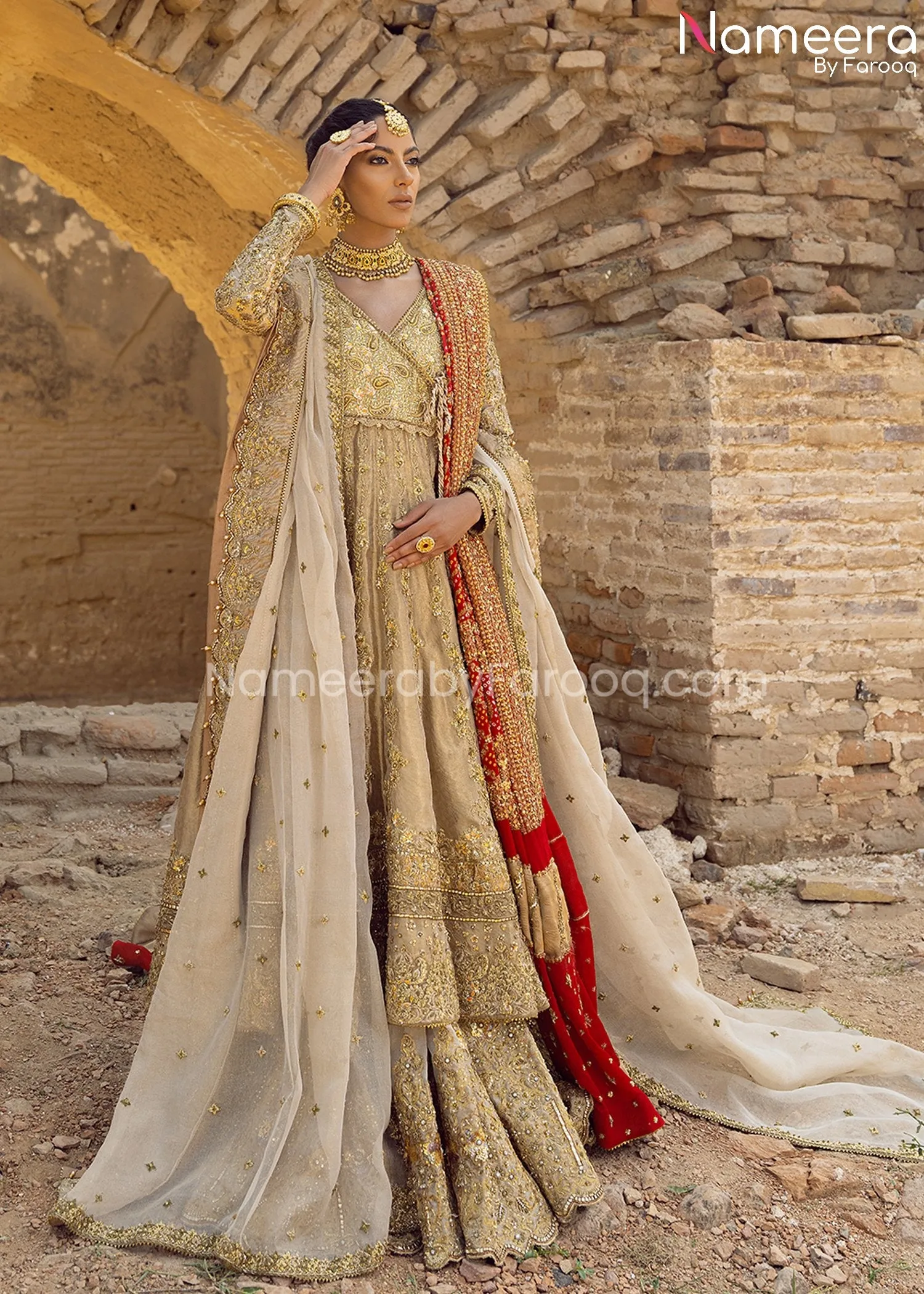Golden Bridal Lehenga with Royal Angrakha Dress #BS664