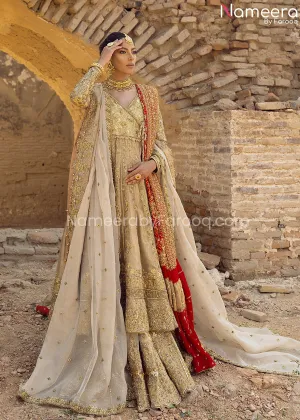 Golden Bridal Lehenga with Royal Angrakha Dress #BS664