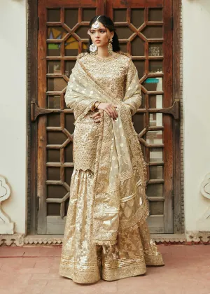 Golden Pakistani Wedding Dress in Kameez Gharara Style