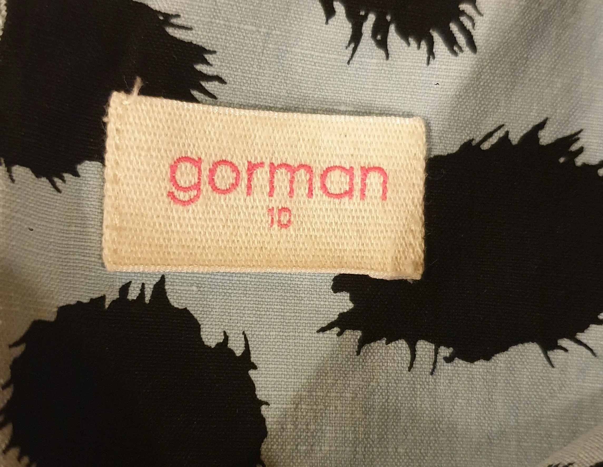 Gorman blue sleeveless dress with black animal print-like splodge print size 10