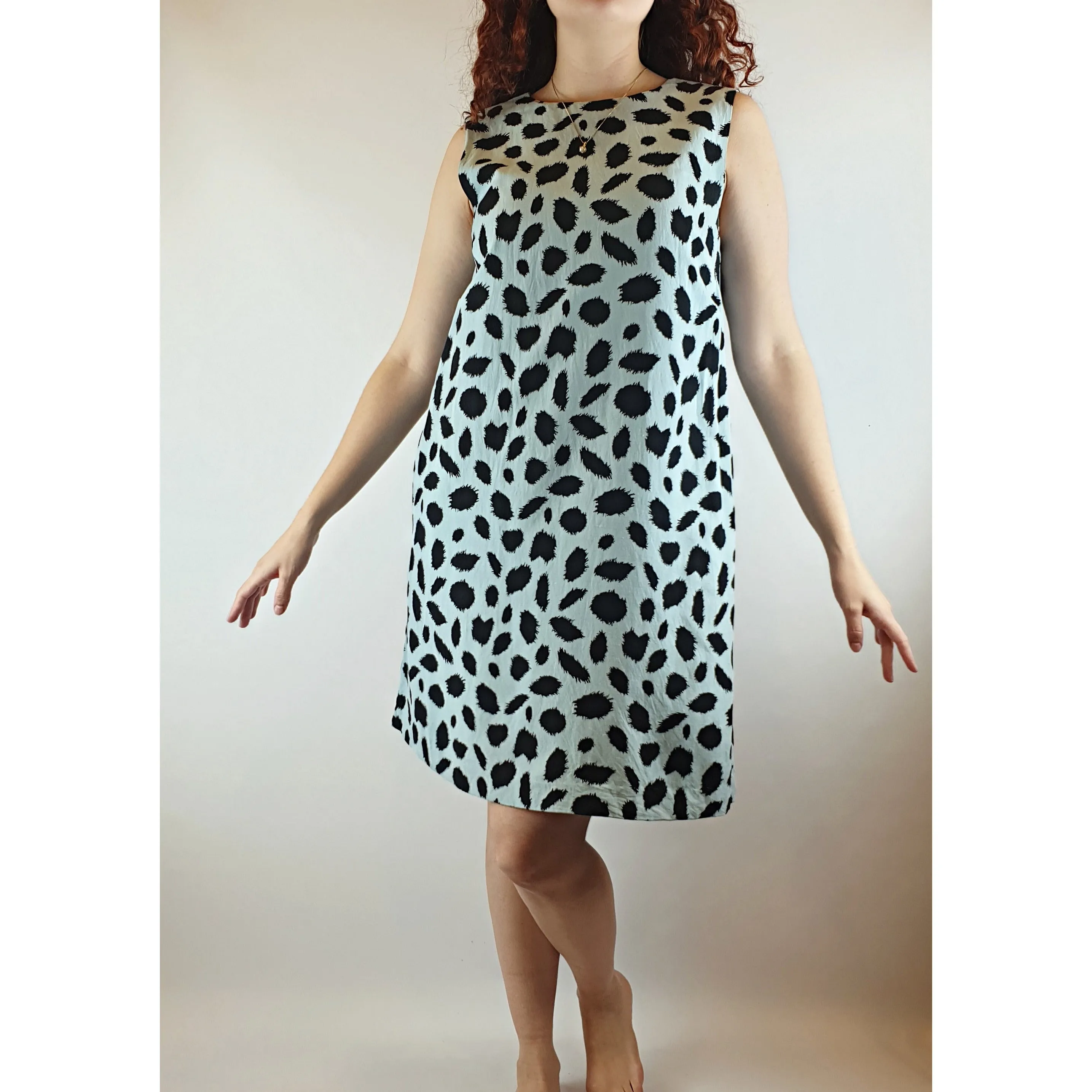 Gorman blue sleeveless dress with black animal print-like splodge print size 10