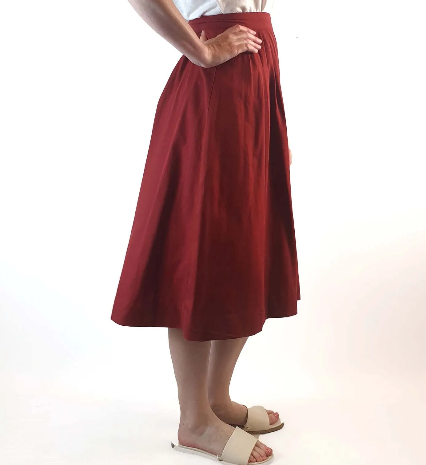 Gorman red mid calf high waisted skirt size 6