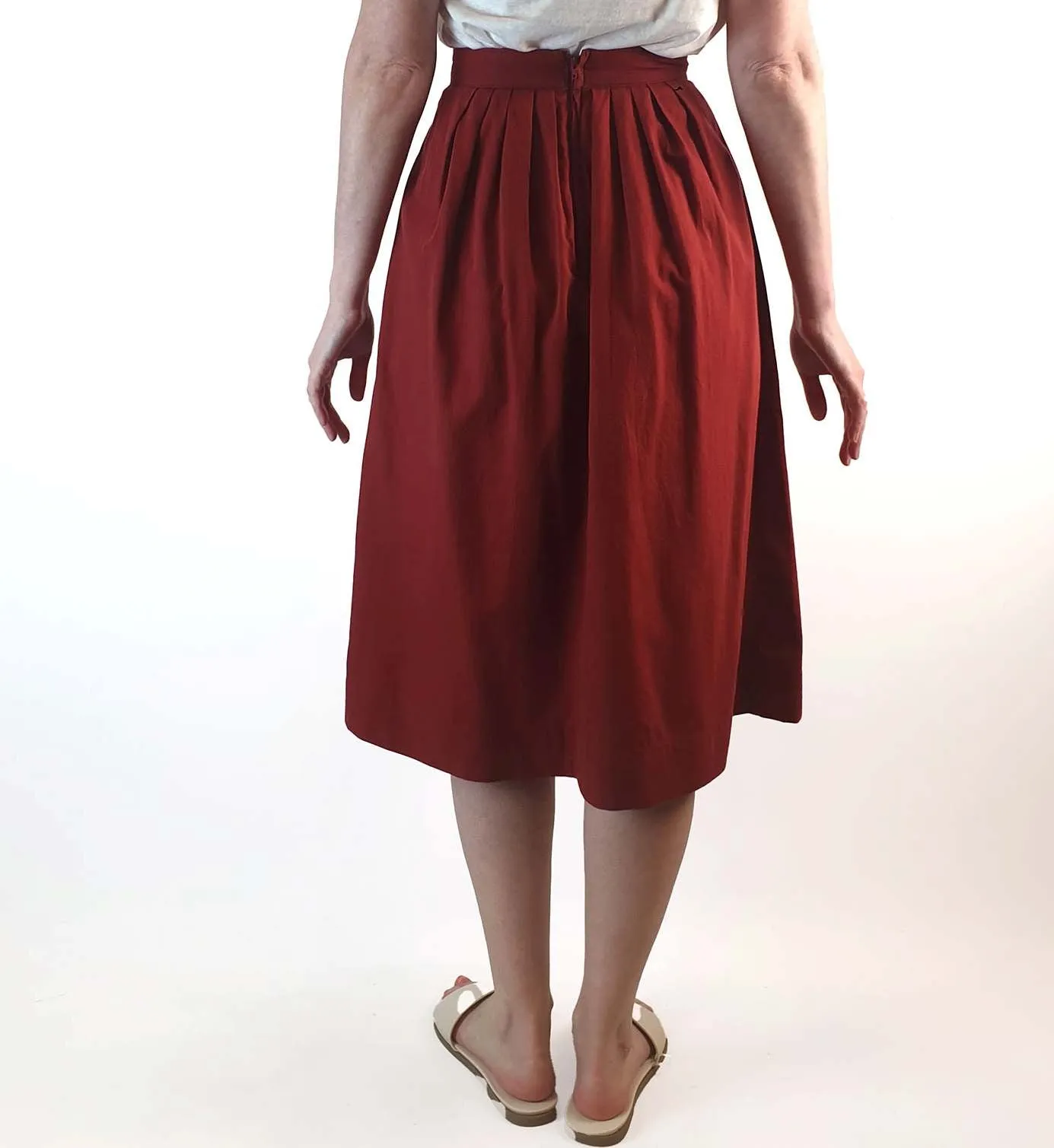Gorman red mid calf high waisted skirt size 6