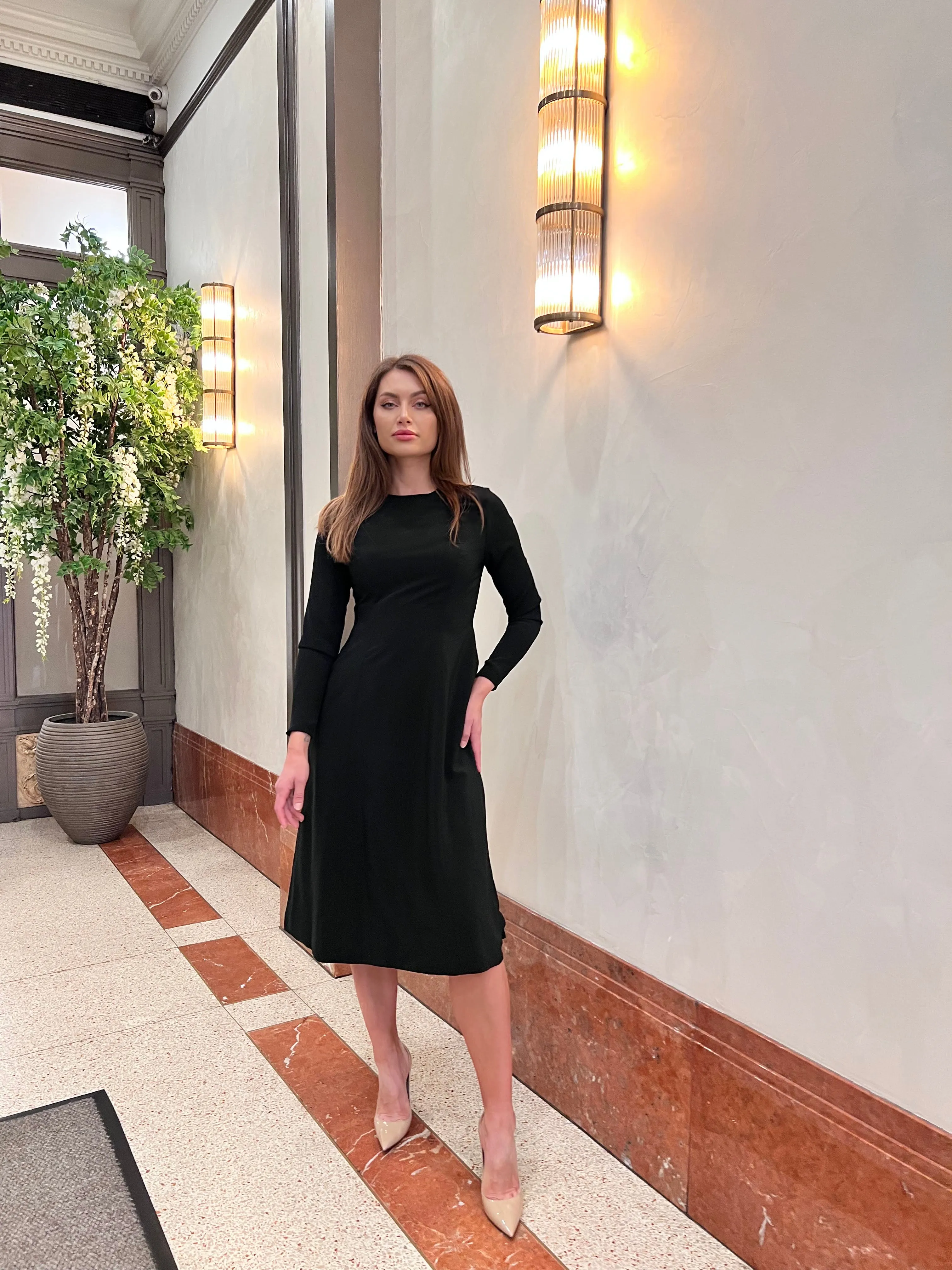 Grace Blue Midi Dress with Long Sleeves