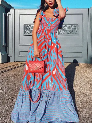Graphic Print Loose Knotted Maxi Dress