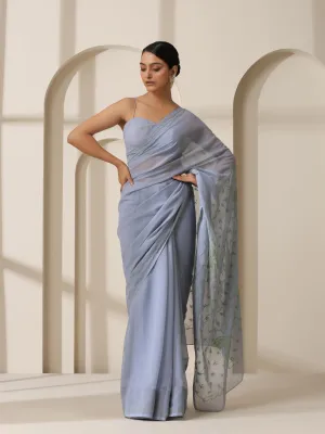 Gray Rahet Hand Chikankari Saree with Blouse Fabric