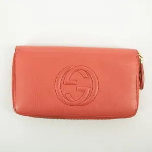 Gucci Coral Pink Soho Interlocking G Leather Round Zipper Long Wallet #2363