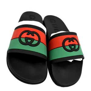 GUCCI Interlocking G Rubber Slides Sandals Black 655265 Size 11