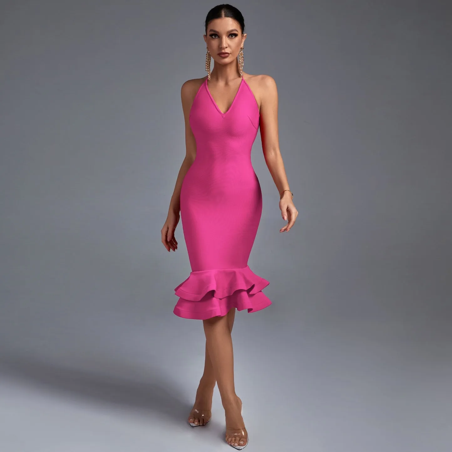Halter Over Knee Fishtail Bandage Dress