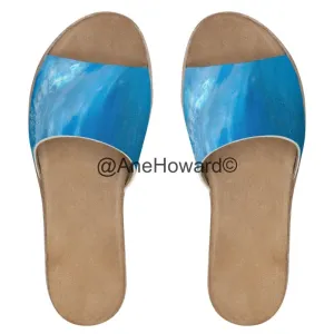 Handcrafted Leather Sliders Ocean Blue
