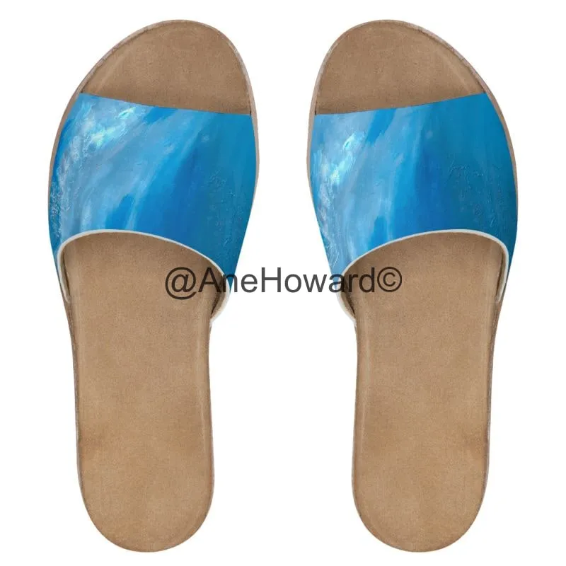 Handcrafted Leather Sliders Ocean Blue