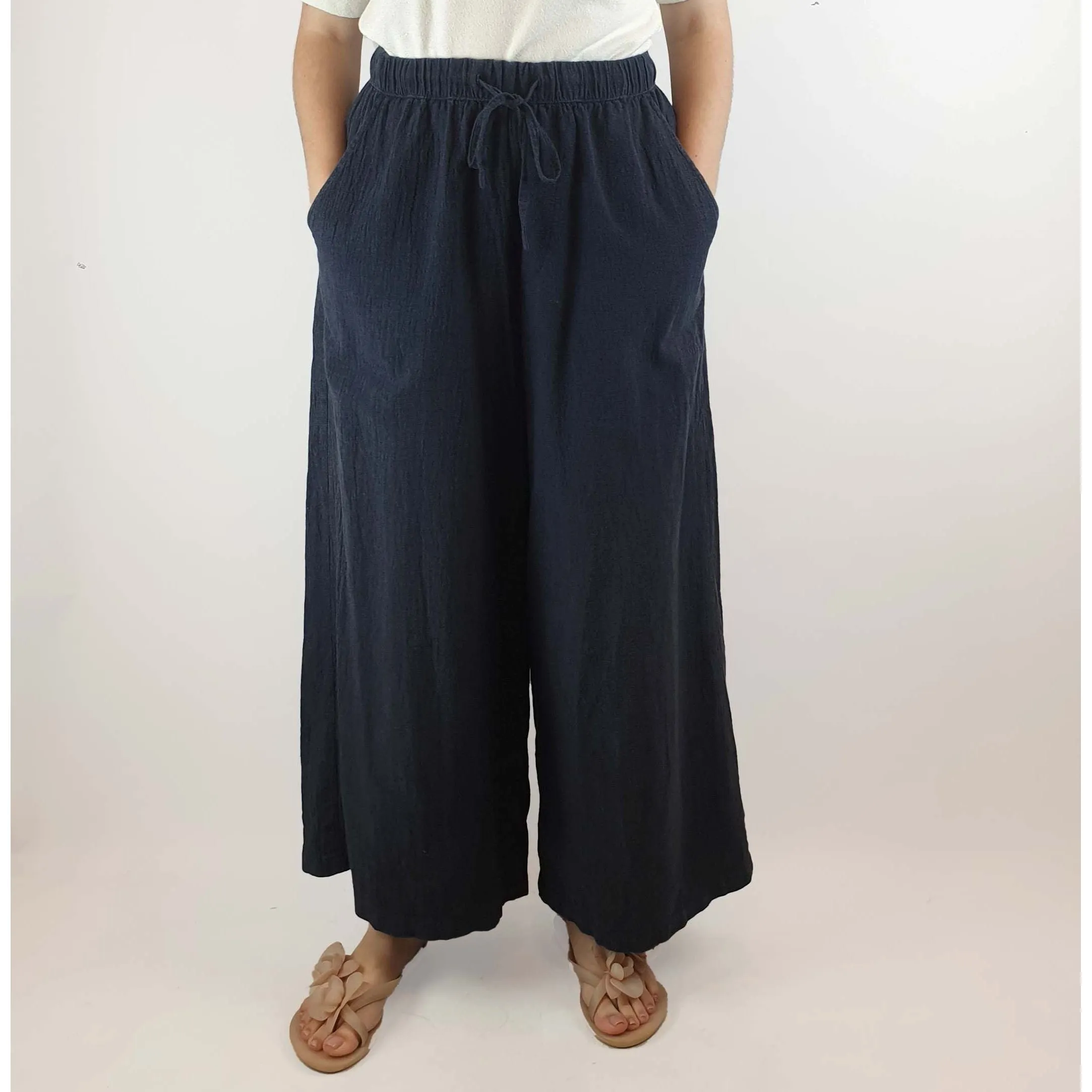 Handsom navy 100% cotton wide leg pants size 10