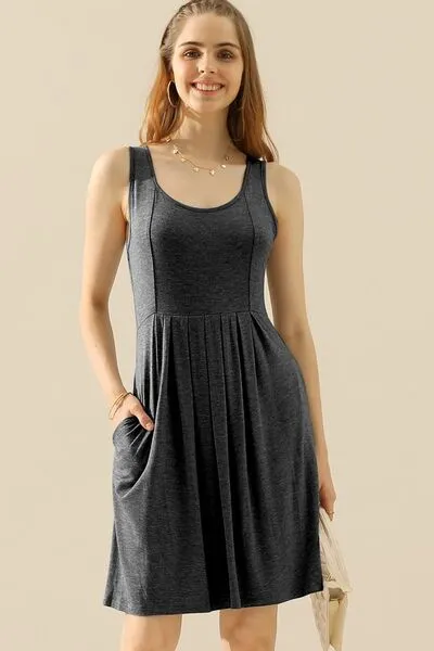 Hazel Blues® |  Doublju Round Neck Ruched Sleeveless Dress with Pockets