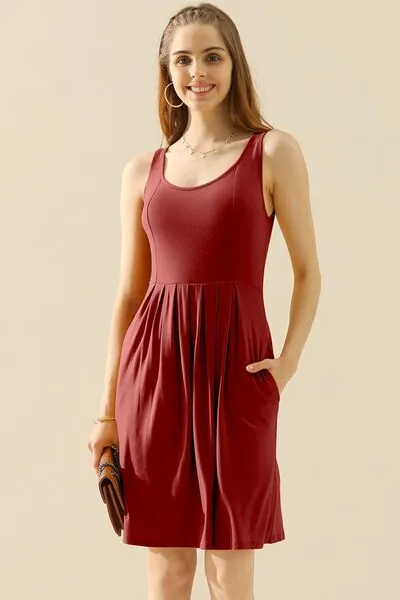 Hazel Blues® |  Doublju Round Neck Ruched Sleeveless Dress with Pockets