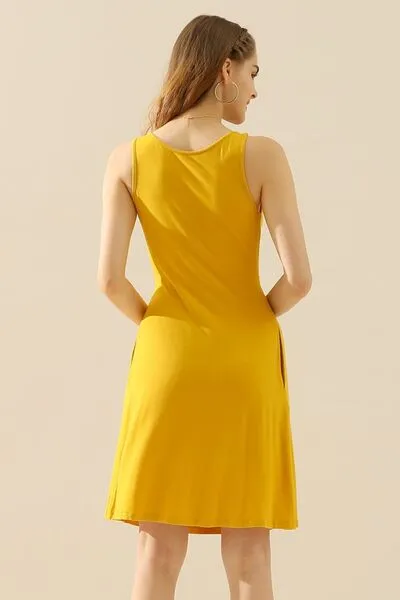 Hazel Blues® |  Doublju Round Neck Ruched Sleeveless Dress with Pockets