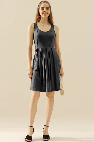 Hazel Blues® |  Doublju Round Neck Ruched Sleeveless Dress with Pockets