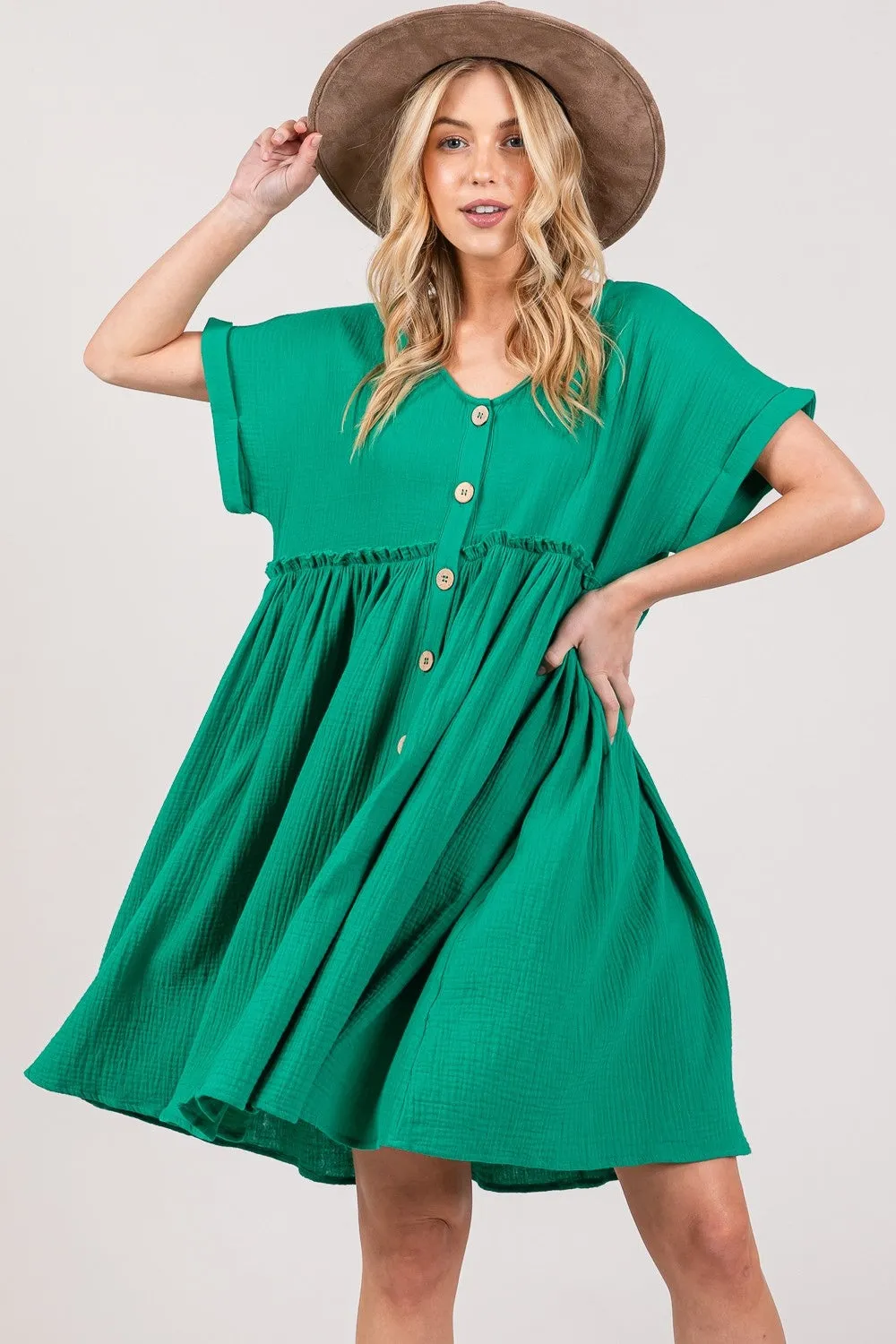 Hazel Blues® |  SAGE   FIG Button Up Short Sleeve Dress