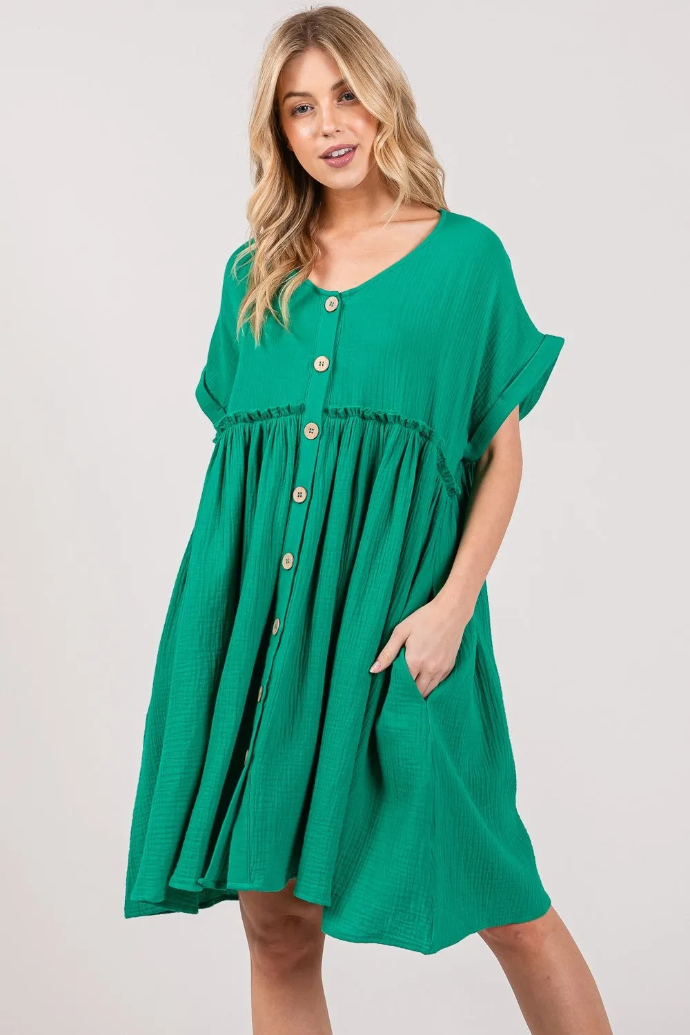 Hazel Blues® |  SAGE   FIG Button Up Short Sleeve Dress