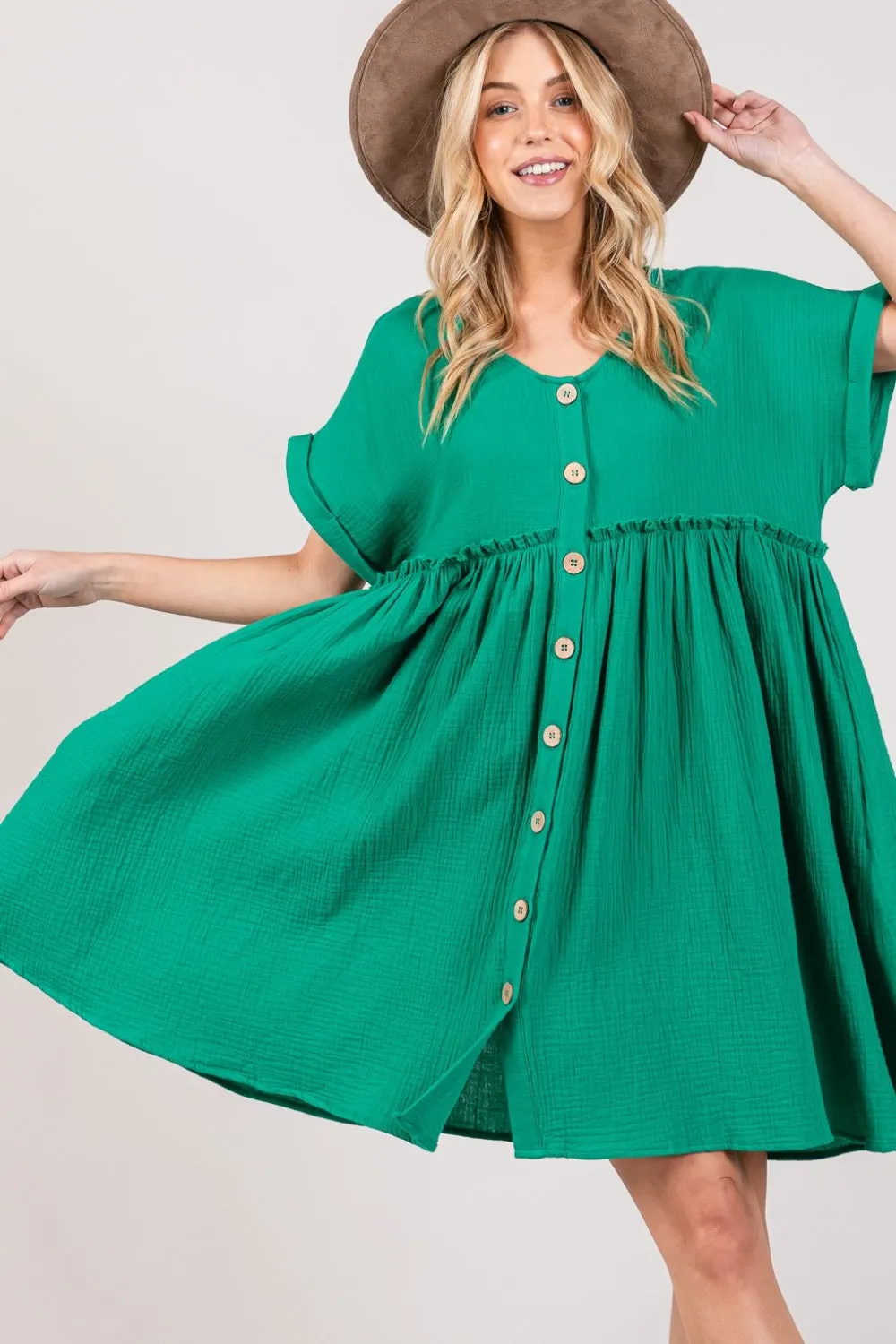 Hazel Blues® |  SAGE   FIG Button Up Short Sleeve Dress