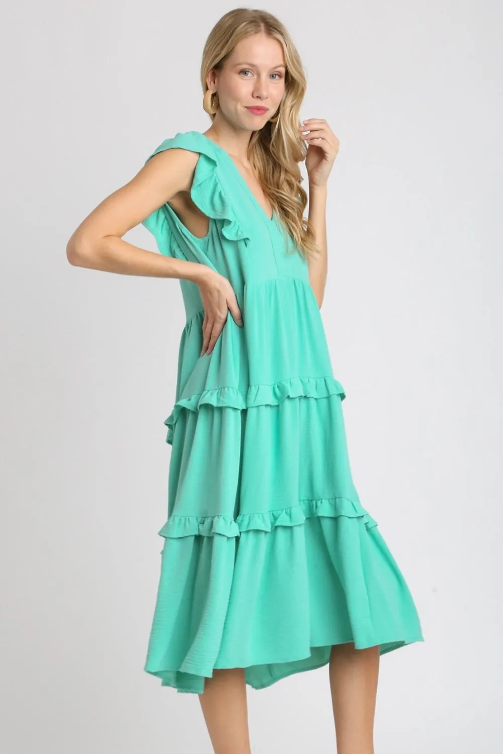 Hazel Blues® | Umgee Ruffle Tiered Cap Sleeve Midi Dress