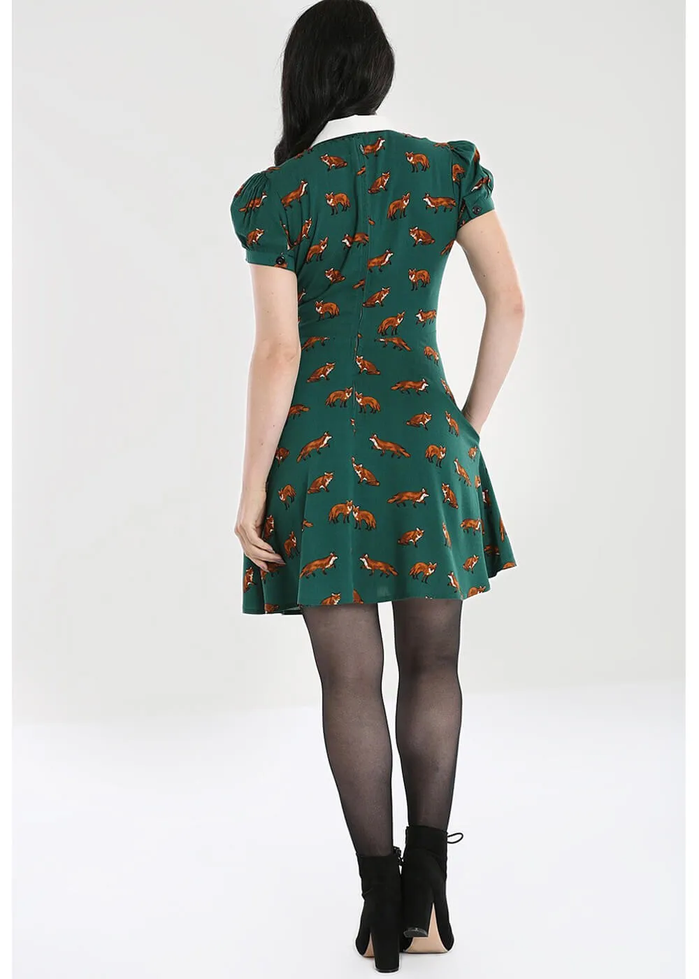 Hell Bunny Vixey Fox 40's Dress Dark Green