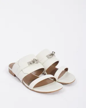 Hermès White Leather Avenue Kelly Flat Sandals - 37