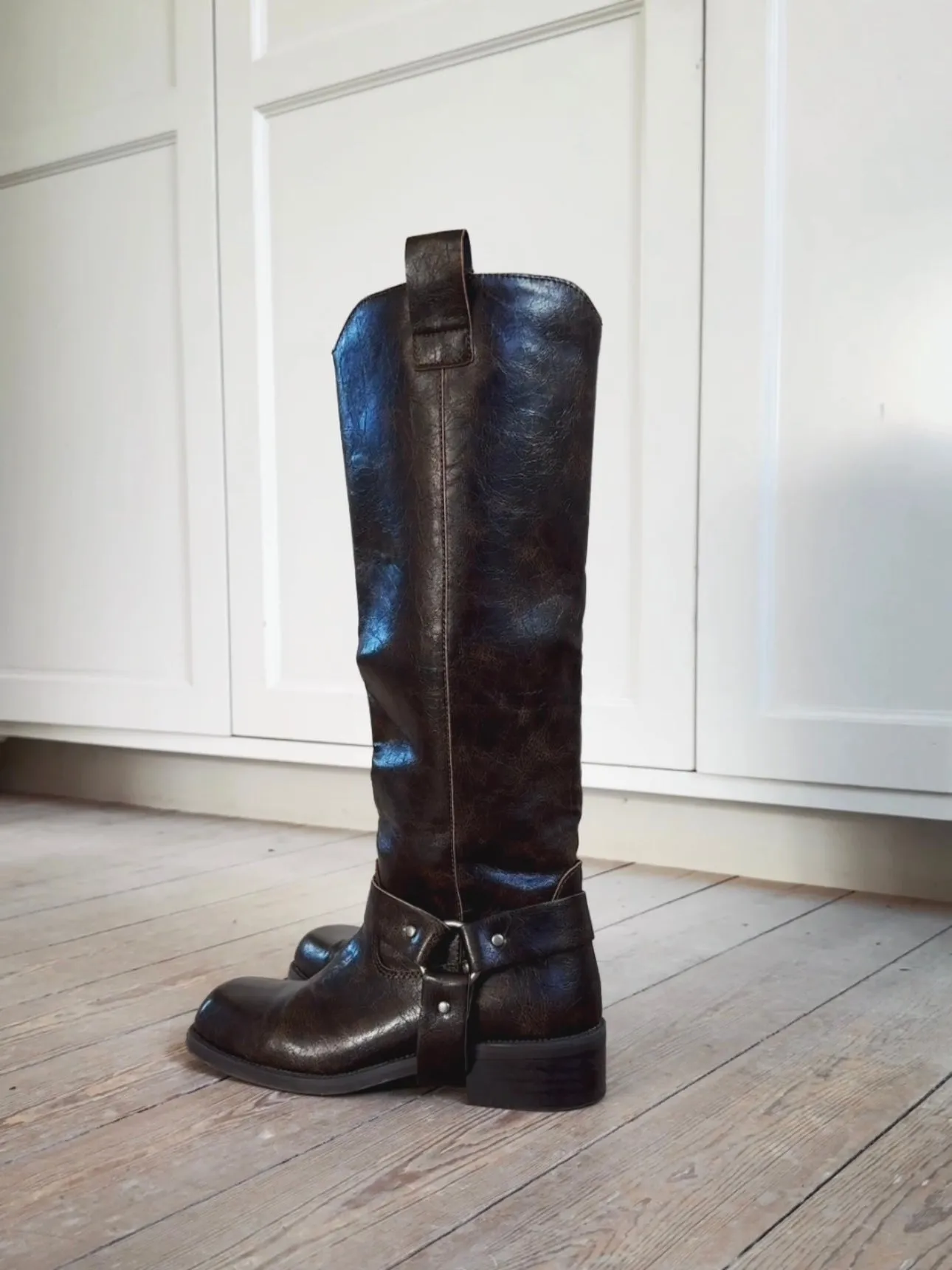 HIGH SHAFT BIKER BOOTS - BROWN