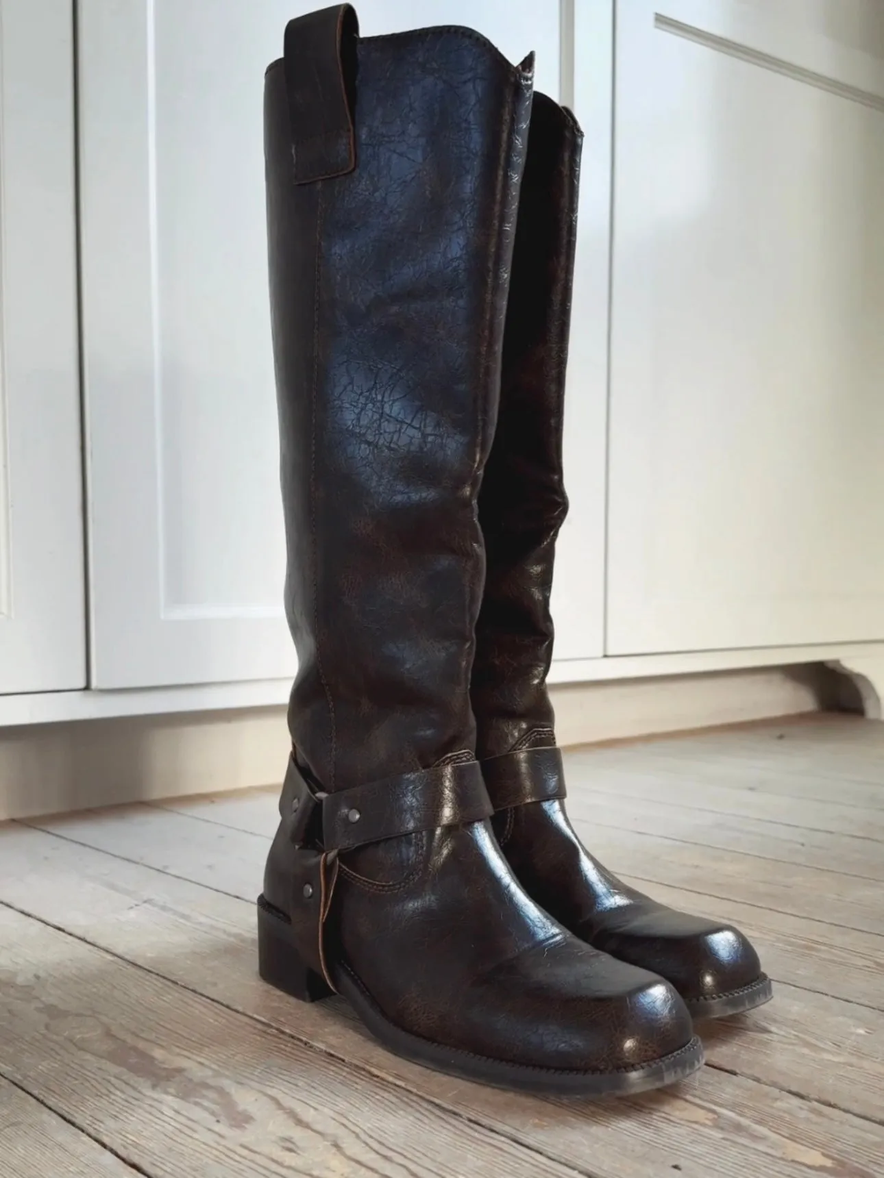 HIGH SHAFT BIKER BOOTS - BROWN