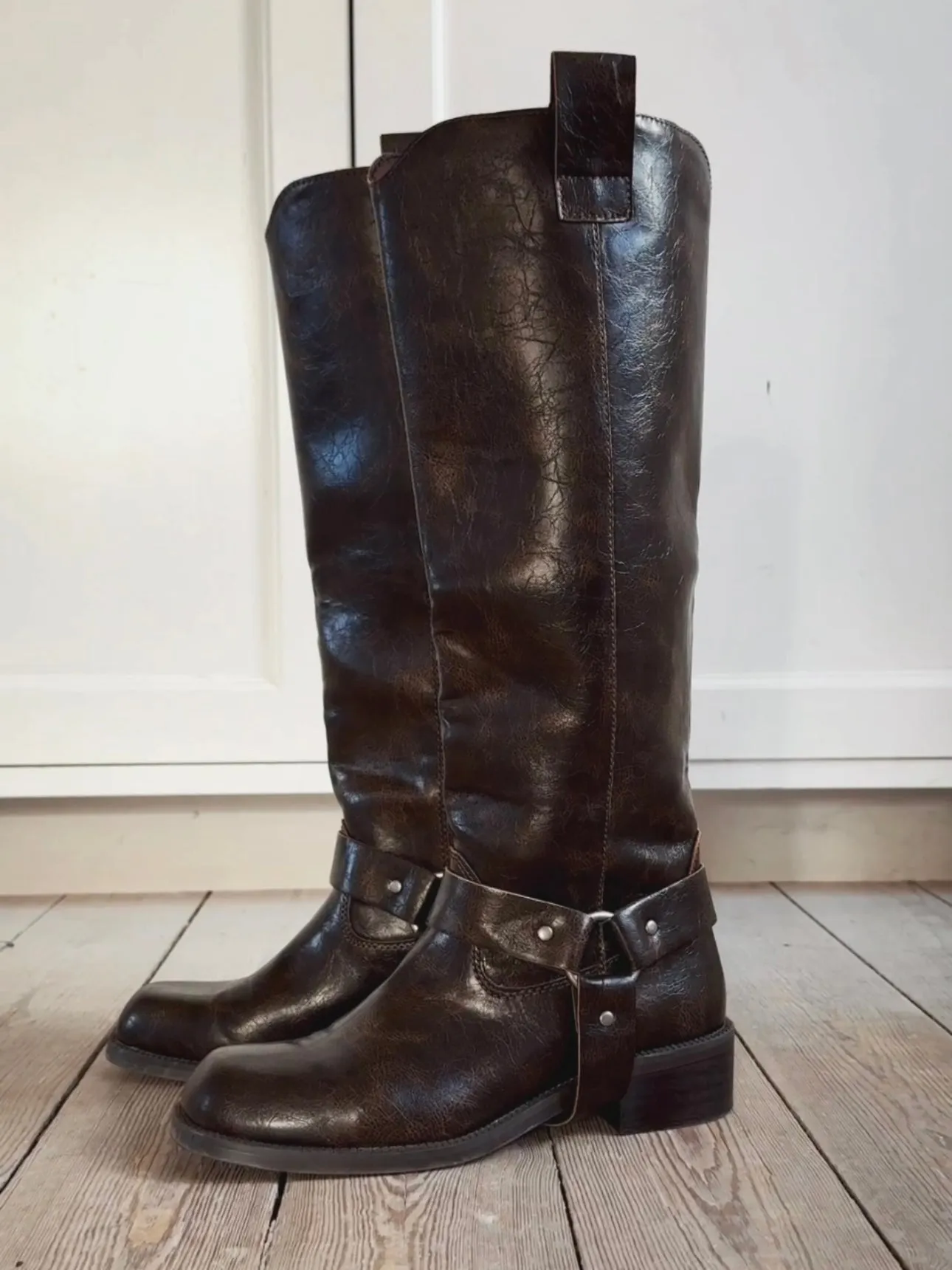 HIGH SHAFT BIKER BOOTS - BROWN